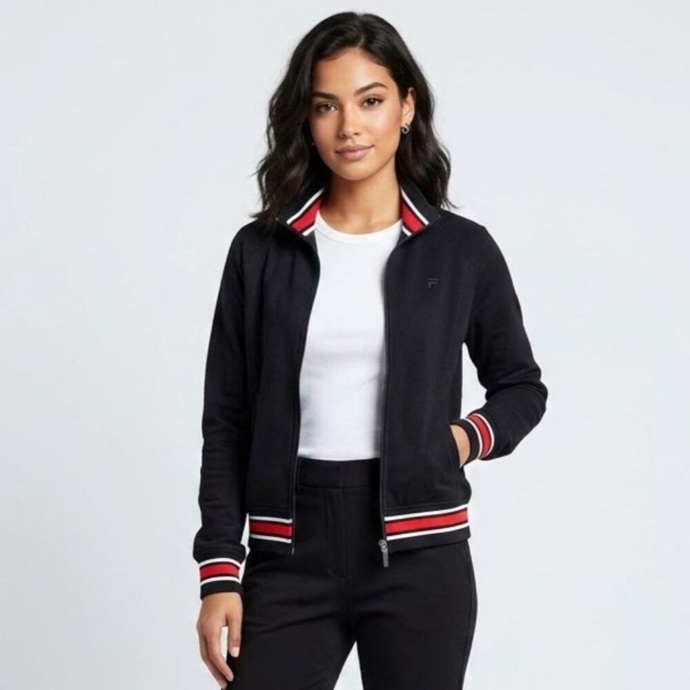 Athletic Works Cotton Retro Y2K Black Zip Track Jacket Black Striped Trim SZ L